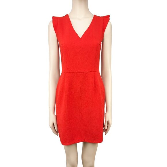 LA PETITE ÉTOILE Paris Openback Bow Neck Frill Shoulders Red Sleeveless Dress S - Picture 2 of 10